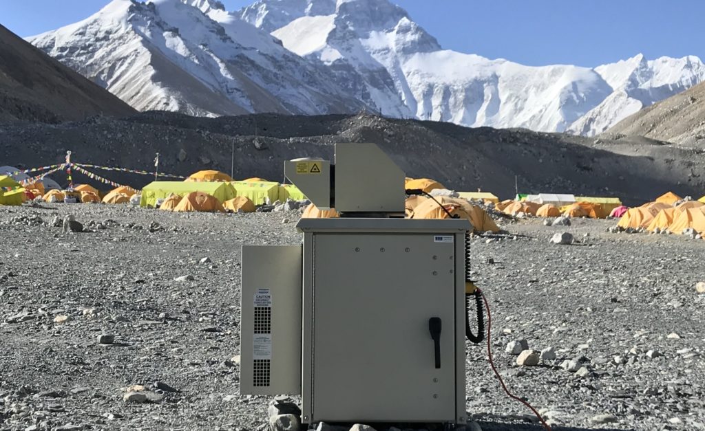 Image of MiniMPL, in enclosure with 3D scanner, at Himalayan base camp